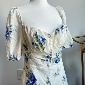 NWT RIHOAS White Maxi Dress with Blue Floral Design